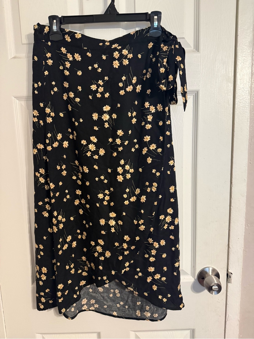 Black Floral Midi Wrap Skirt